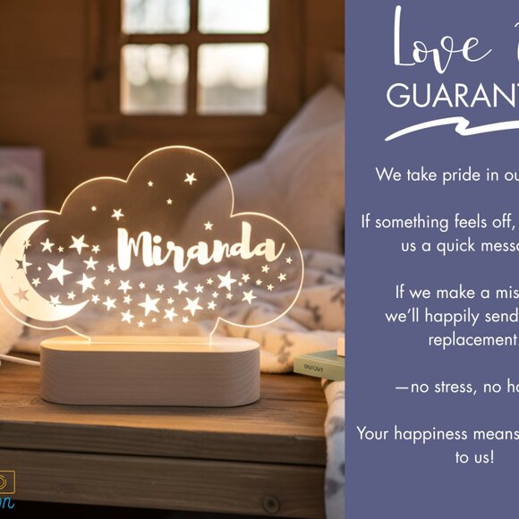 Moon & Stars Custom Name Light • Personalized LED Cloud Decor • Girl Gift - Picture 6 of 8